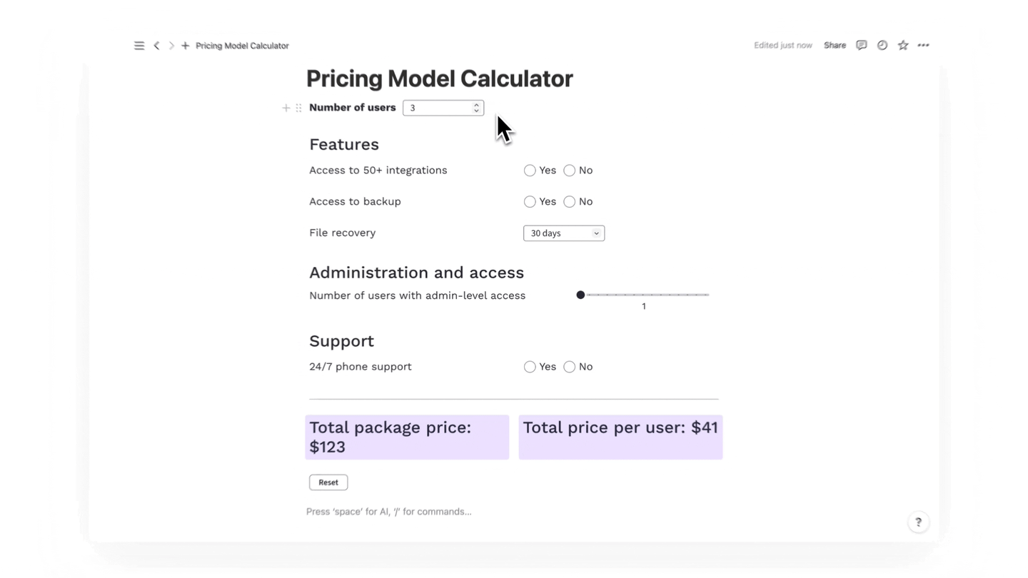 pricing model notion
